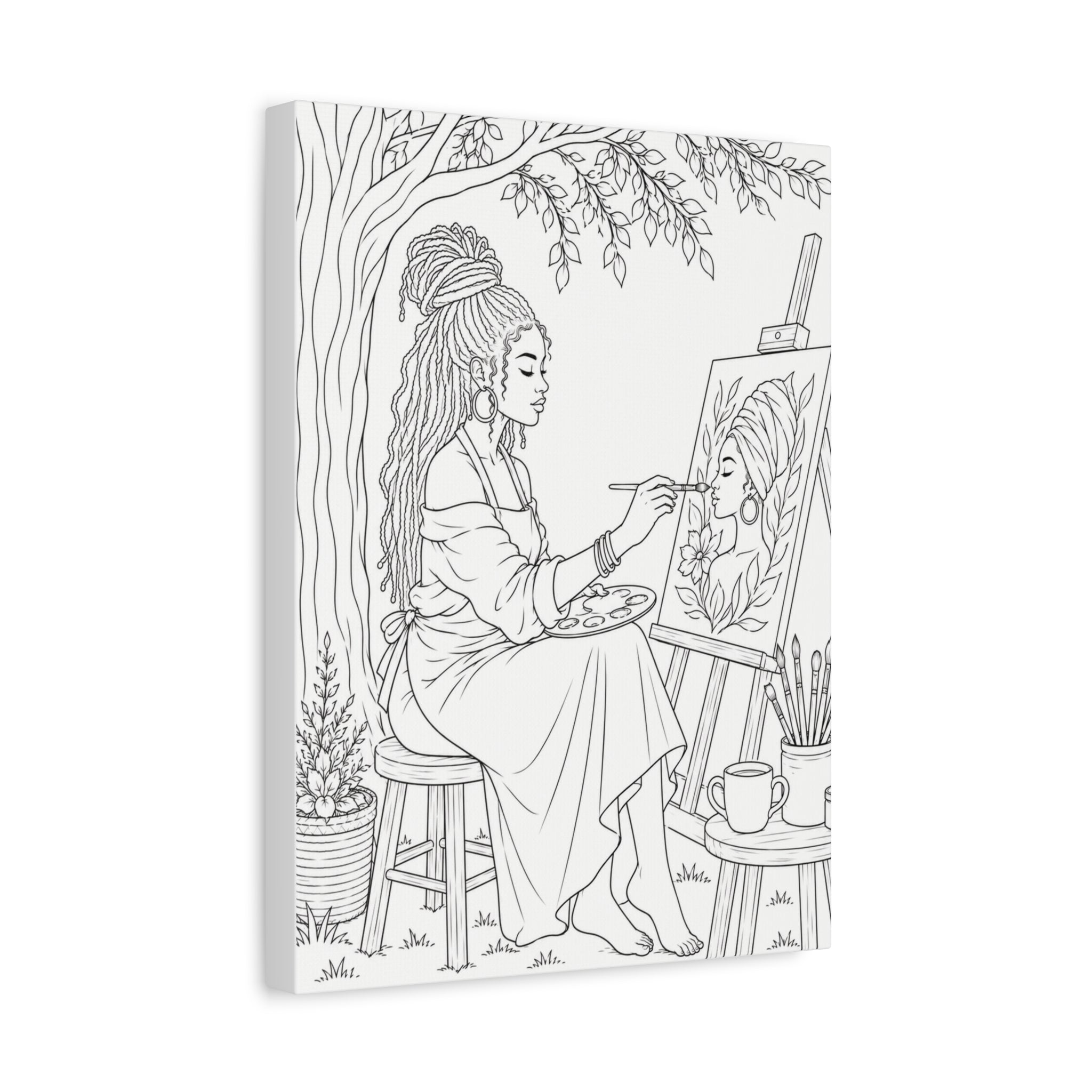 Artist Under the Tree (Braids) | Paint & Sip Canvas