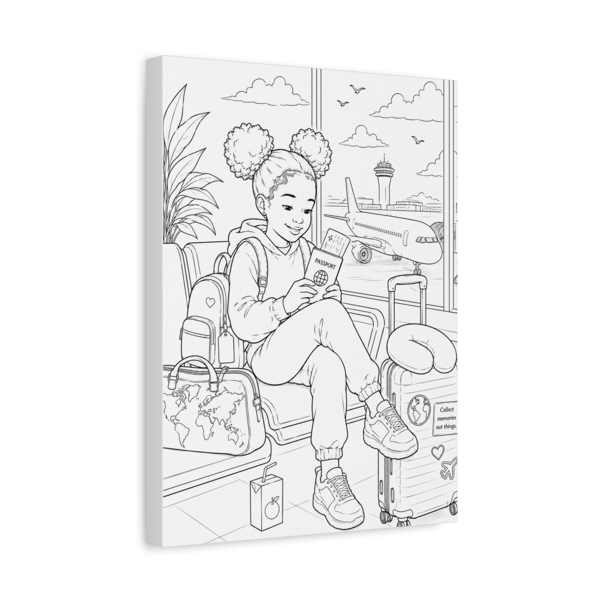 Big World, Little Explorer (Girl, Afro Puffs) | Paint Canvas