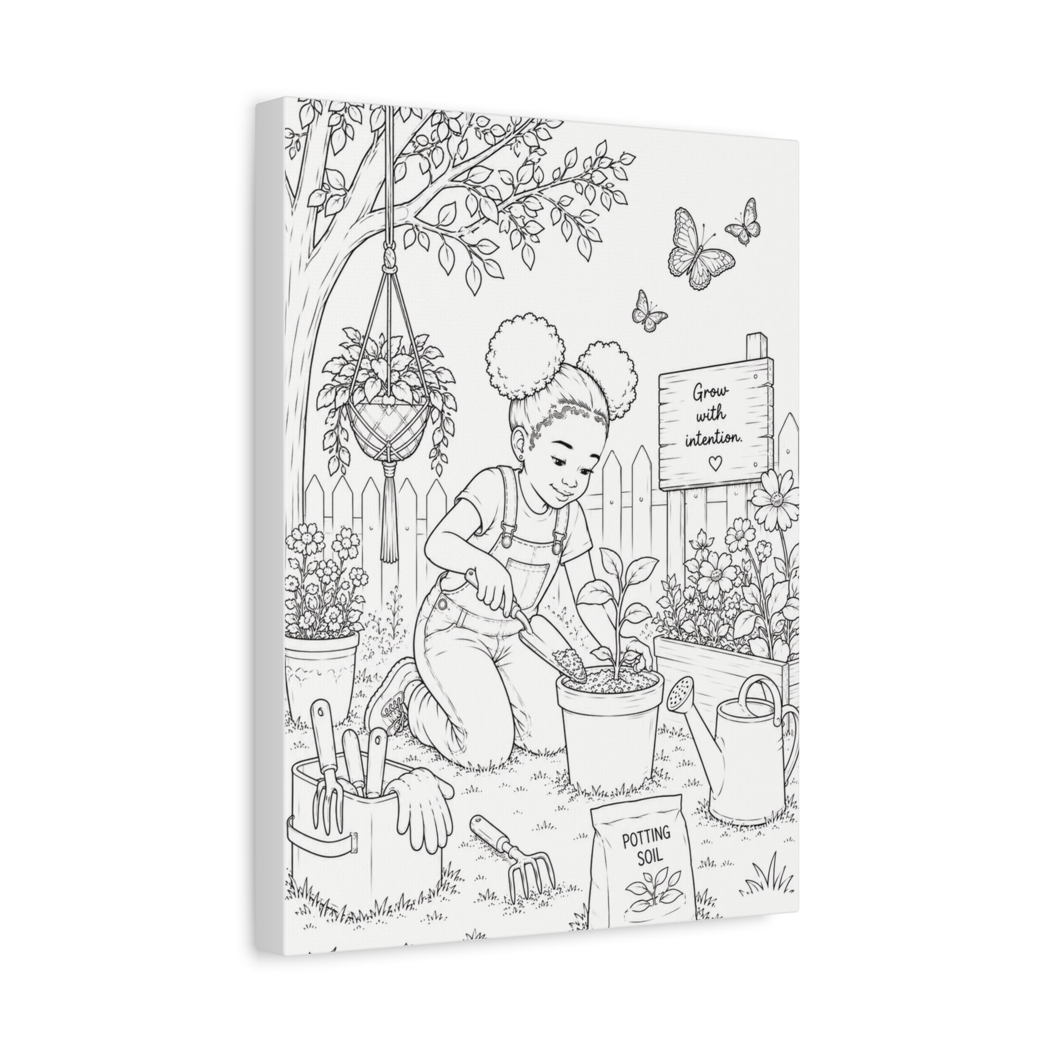 Growing Little Dreams (Girl, Afro Puffs) | Paint Canvas
