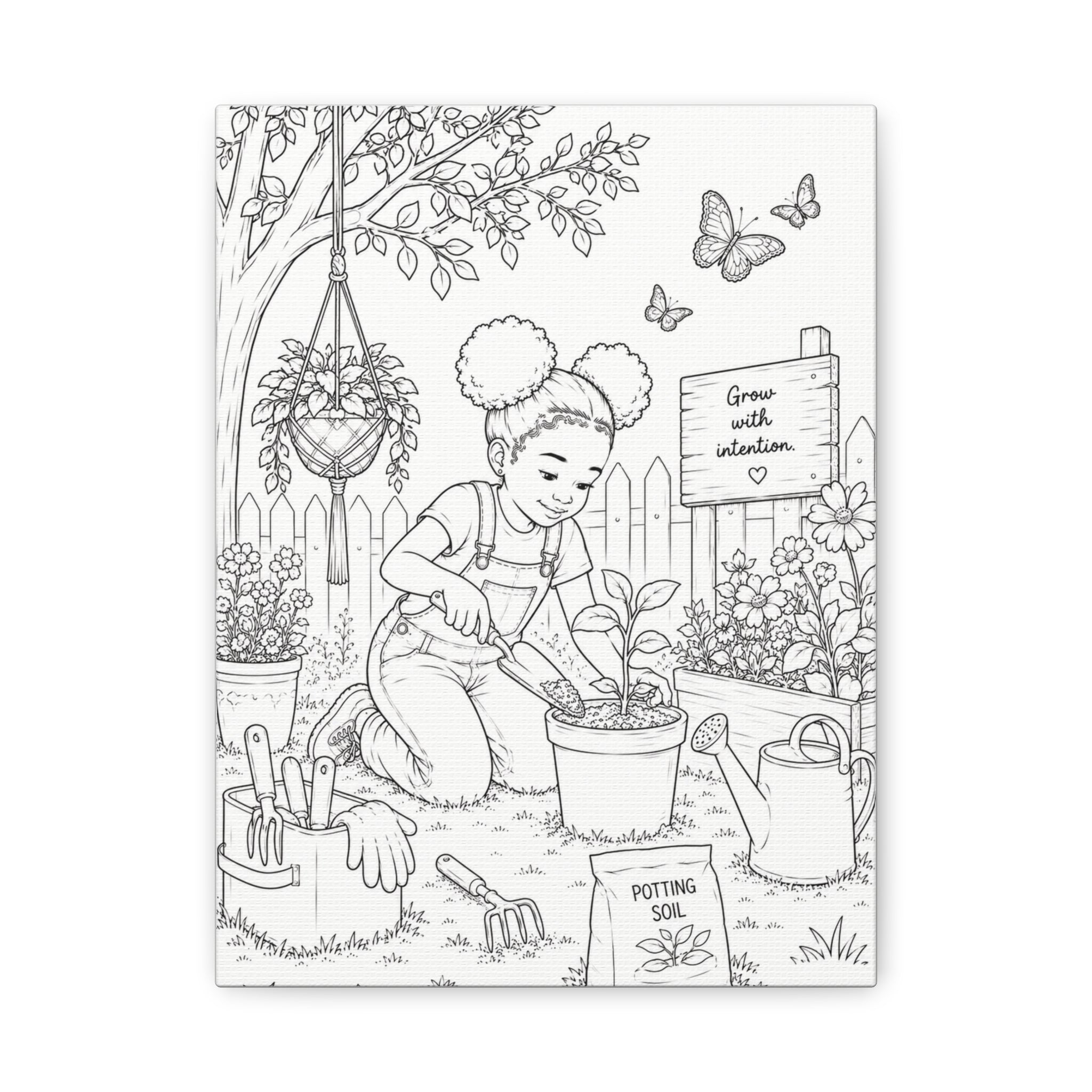 Growing Little Dreams (Girl, Afro Puffs) | Paint Canvas