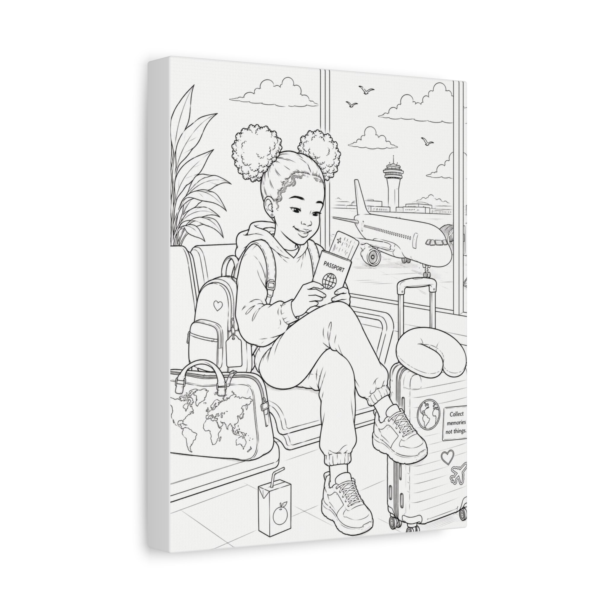 Big World, Little Explorer (Girl, Afro Puffs) | Paint Canvas