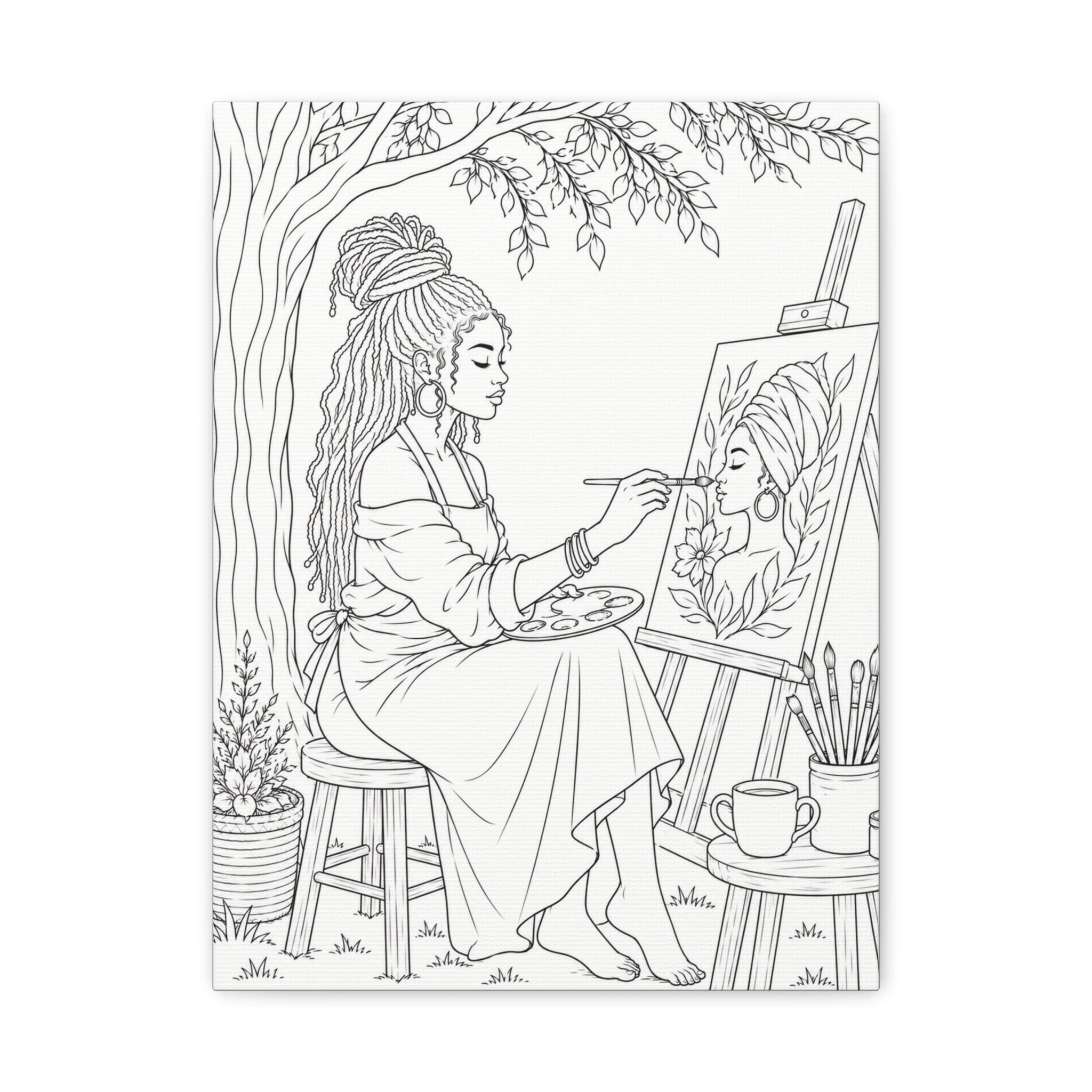 Artist Under the Tree (Braids) | Paint & Sip Canvas