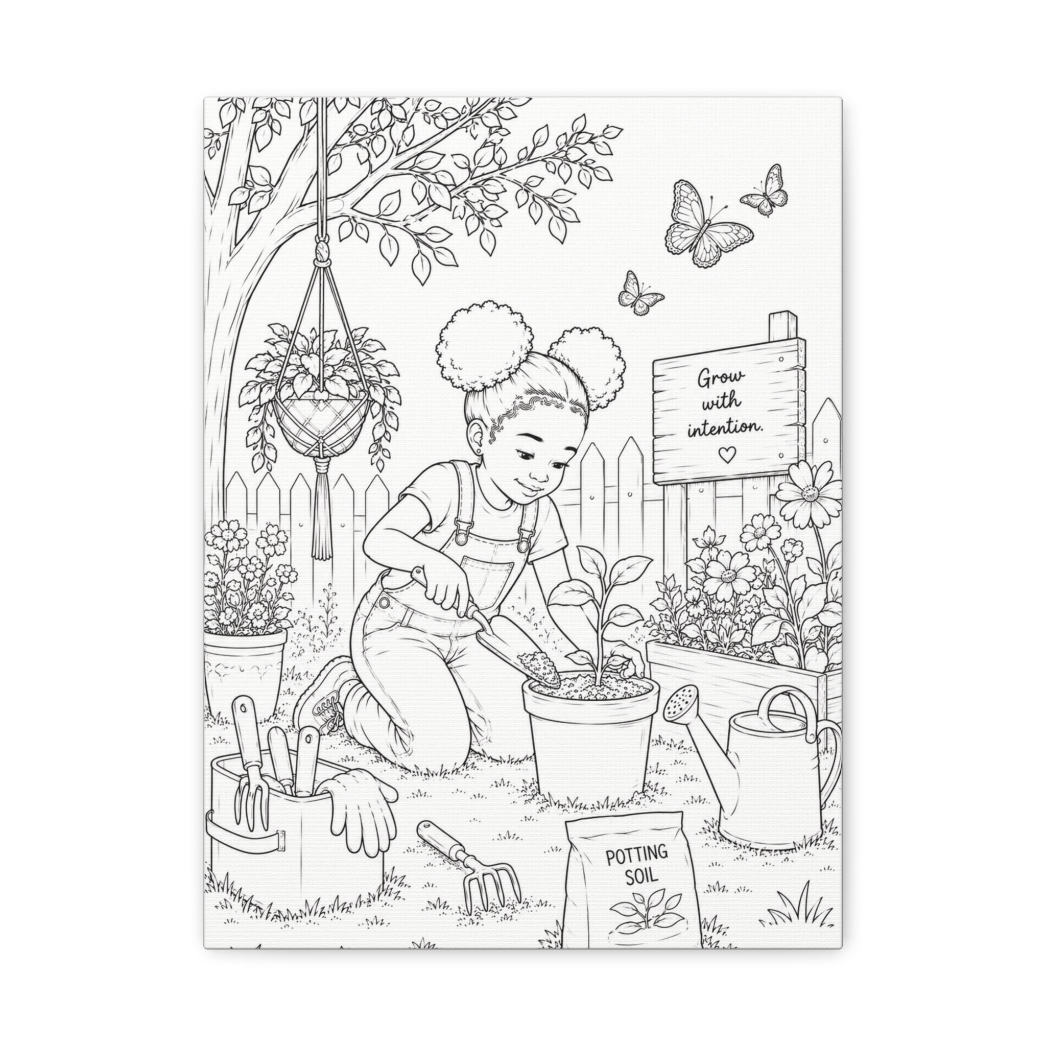 Growing Little Dreams (Girl, Afro Puffs) | Paint Canvas