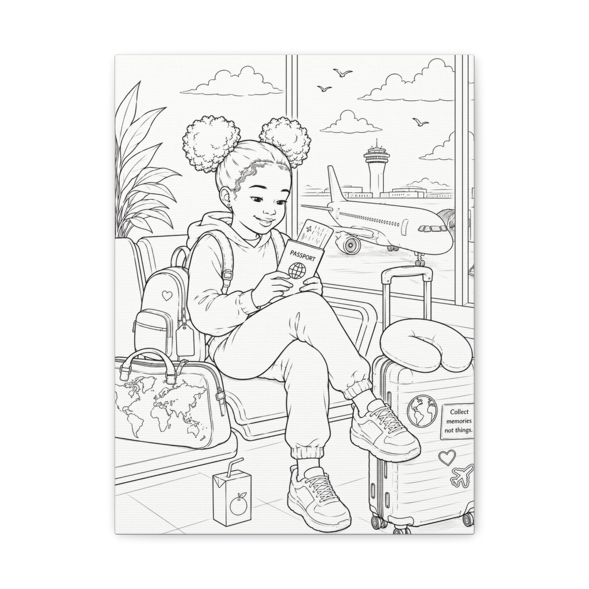 Big World, Little Explorer (Girl, Afro Puffs) | Paint Canvas